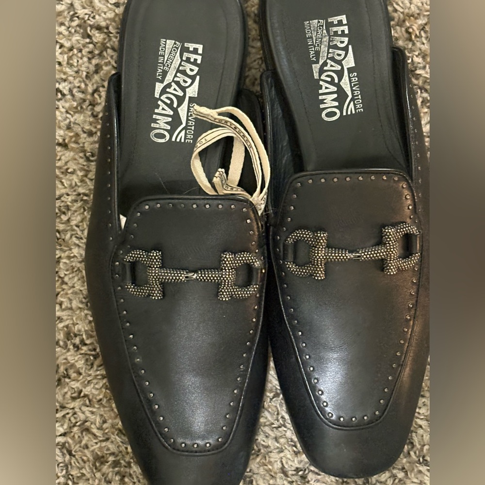 Salvatore Ferragamo Black Leather Slip-On Loafers
